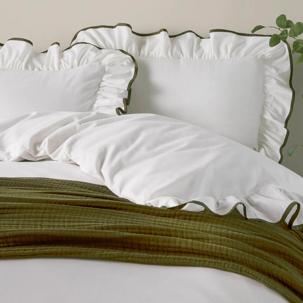 Wylder Blousey Olive Ruffle Pillowcase Pair